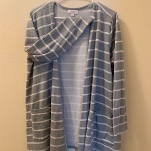 Large Lularoe Gray And White Striped Caroline